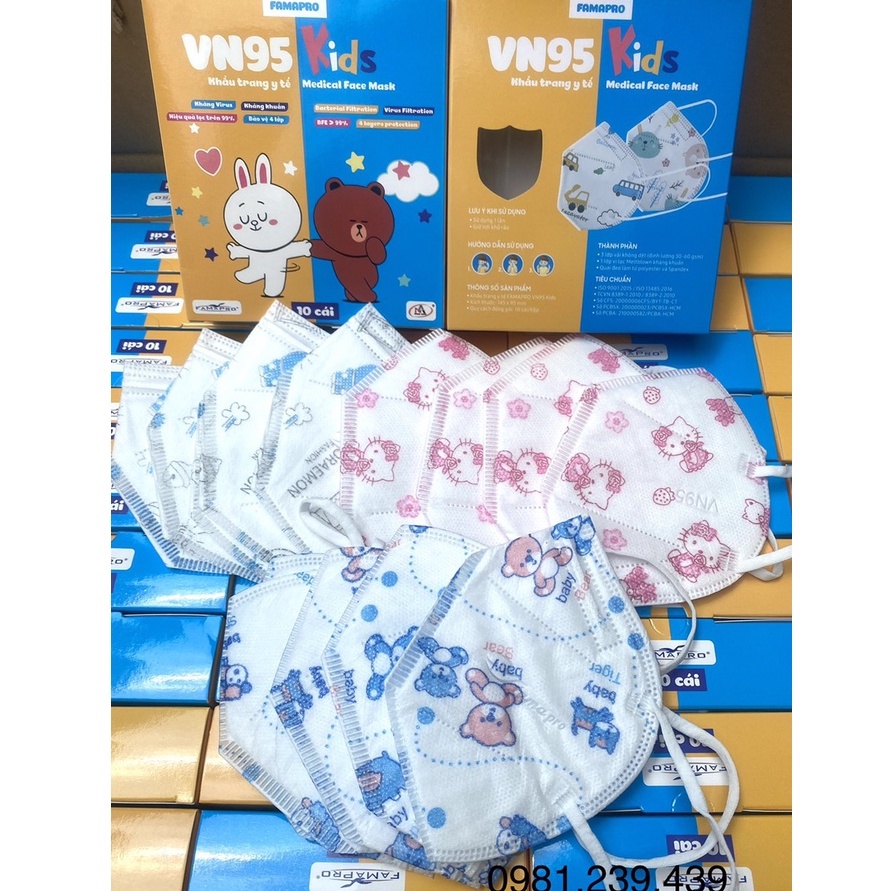 Khẩu trang vn95 cho bé FAMAPRO NAM ANH 4 lớp giấy kháng khuẩn(hộp 10c)