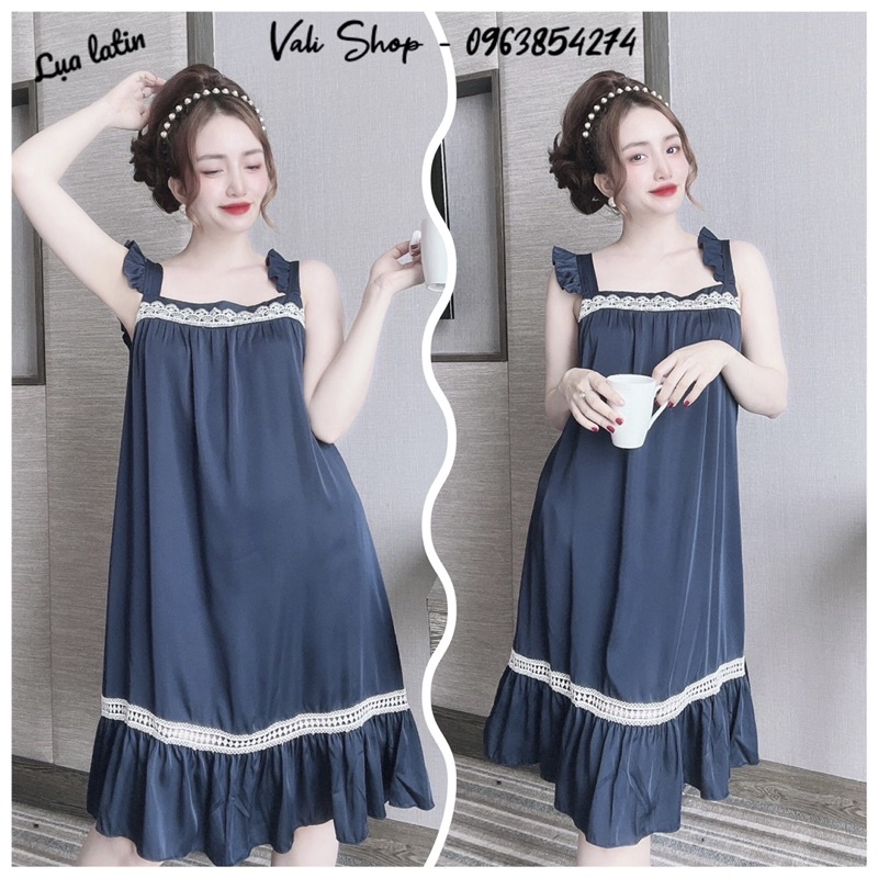Váy ngủ mặc nhà lụa latin phối ren đuôi cá xoè freesize 42-57kg