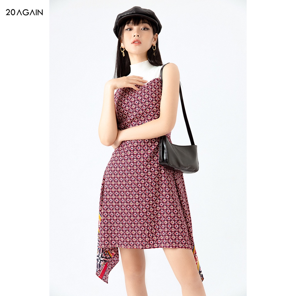Váy hai dây 20AGAIN thiết kế dáng xòe, vạt chéo nữ tính DEW0842