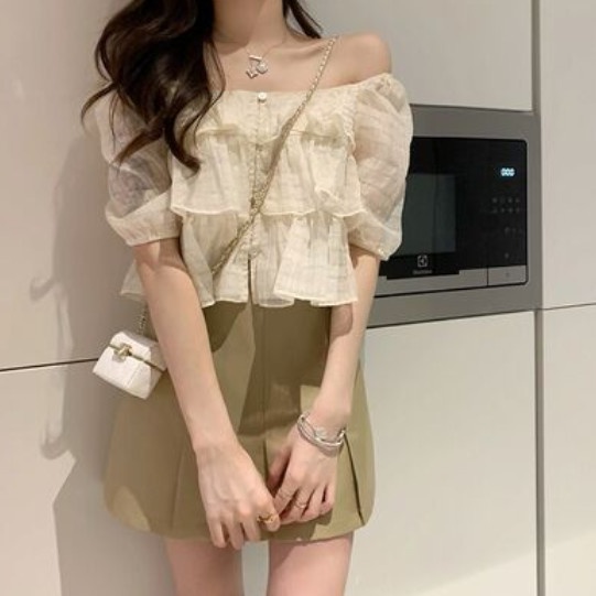 Áo Sơ Mi Ngắn Tay Cổ Vuông Phong Cách Mới Cho Bé Gái