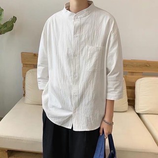 Áo sơmi đũi cổ trụ