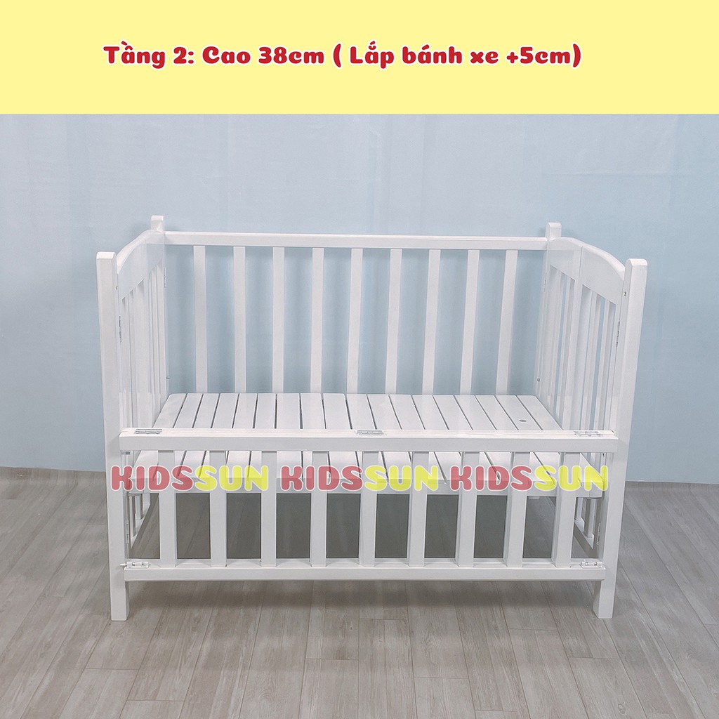 [Combo 3] Cũi Cho Bé Giường Cũi Gỗ Quế Màu Trắng Kích Thước [130x80x96cm] Kèm Bánh Xe Bảo Hành 24 Tháng Hàng XK