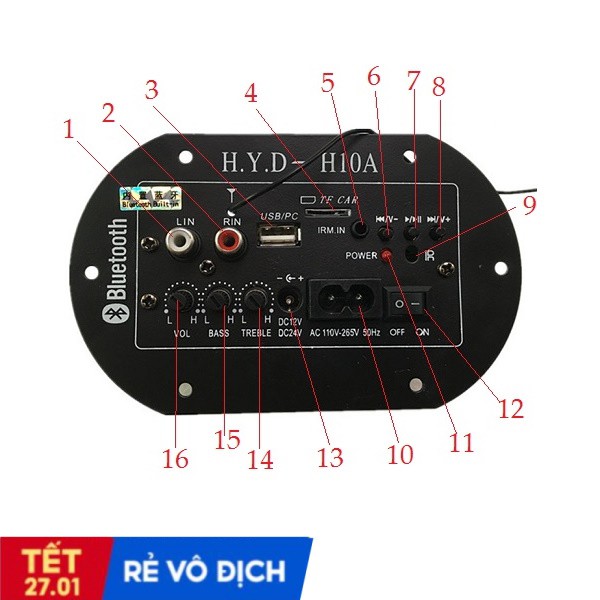 Mạch loa kéo 12v bluetooth full chức năng có điều khiển từ xa