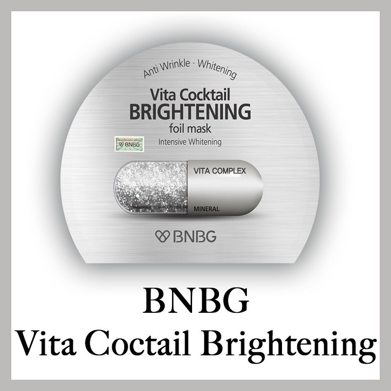 Combo 5 Mặt nạ dưỡng da trắng sáng mờ thâm nám BNBG Vita Cocktail Brightening Foil Mask Intensive Whitening (bạc) 30mlx5