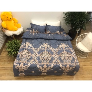 Bộ Chăn Ga Gối Cottong Poly Chần Phao 5 Món - Hoàng Gia Xám
