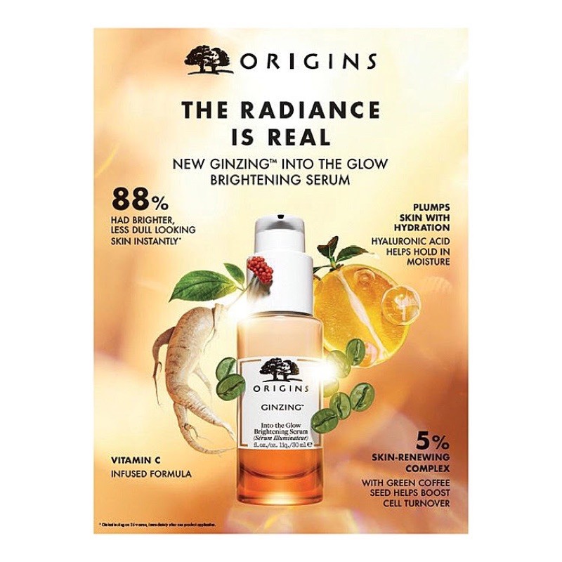 Serum sáng da Origins Ginzing Into the Glow Brightening Serum