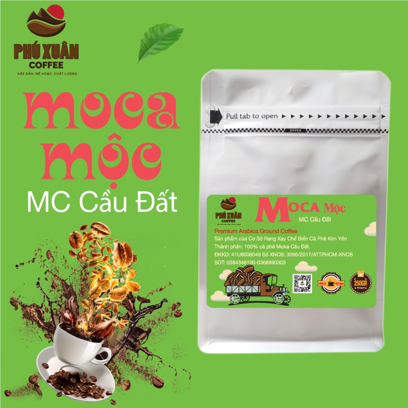 250gr Cà phê Moka Cầu Đất Mộc (Bột/Hạt) Phú Xuân Coffee- Cà phê mộc cao cấp pha phin pha máy