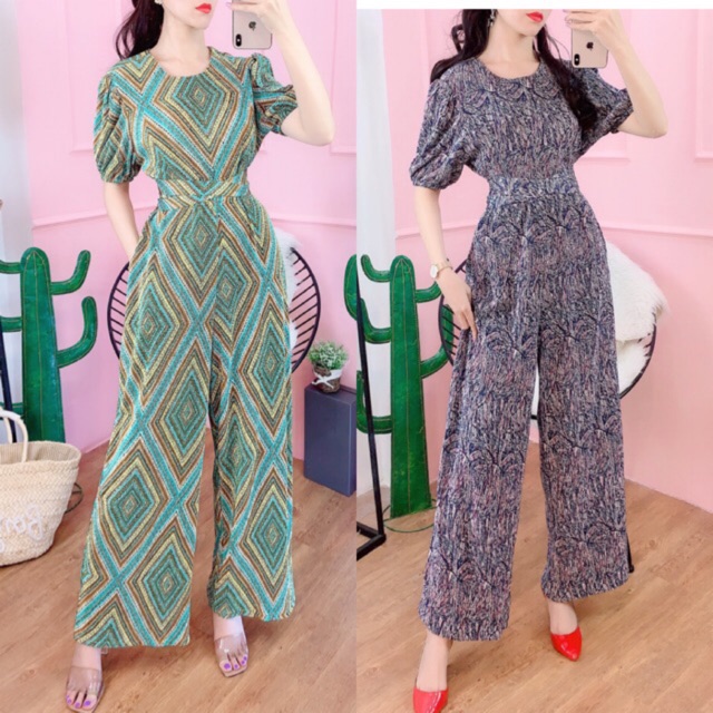 Jum / jumpsuit đồ bay dài hoạ tiết tay phồng siêu sang chất thun nhún phù hợp đi chơi, dạo phố