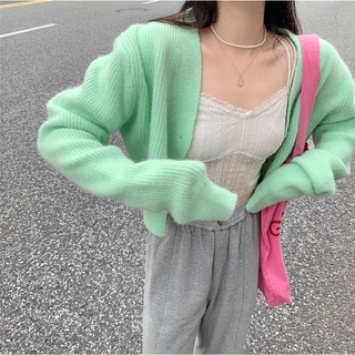 Áo cardigan len basic, dáng ngắn, cổ V (có ảnh thật)