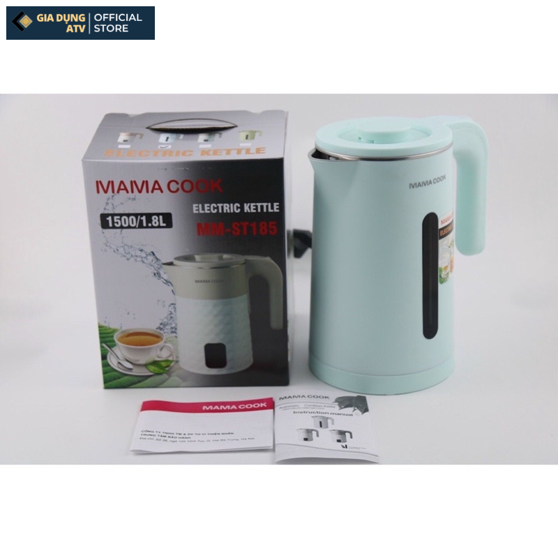 ẤM SIÊU TỐC , BÌNH SIÊU TỐC INOX 2 LỚP CAO CẤP 1.8L CHÍNH HÃNG MAMA COOK  ST185 bảo hành 12 tháng