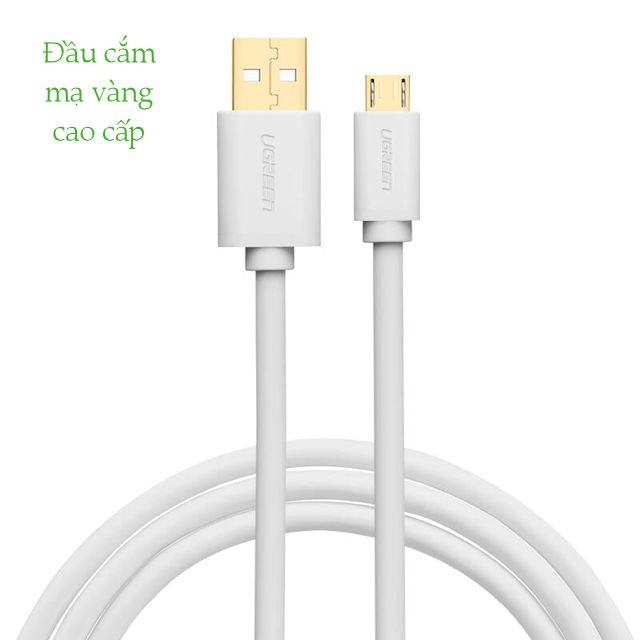 Cáp sạc micro USB Mạ Vàng Chính Hãng UGREEN 10851 Cao Cấp US125 (dài 3met màu trắng)