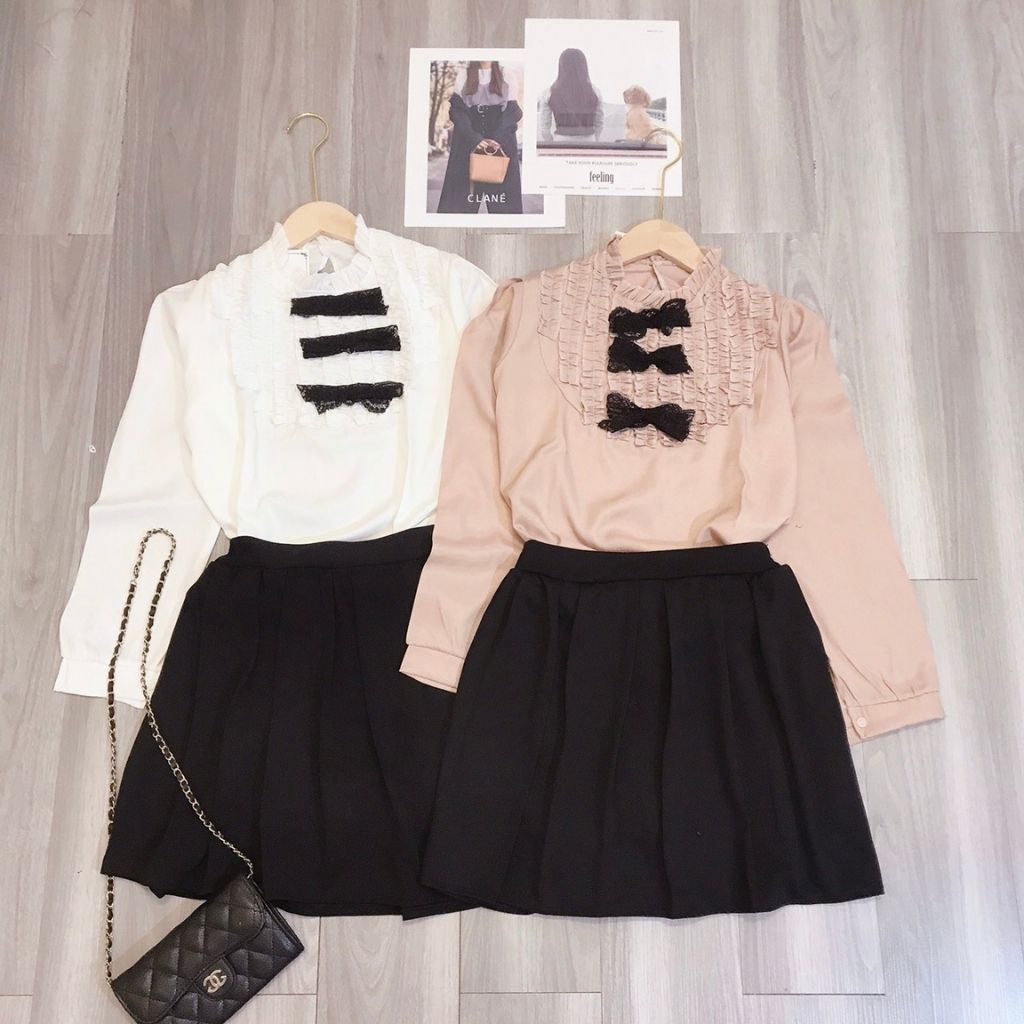 set chân váy  xếp ly  áo sơ mi lụa  hot | BigBuy360 - bigbuy360.vn