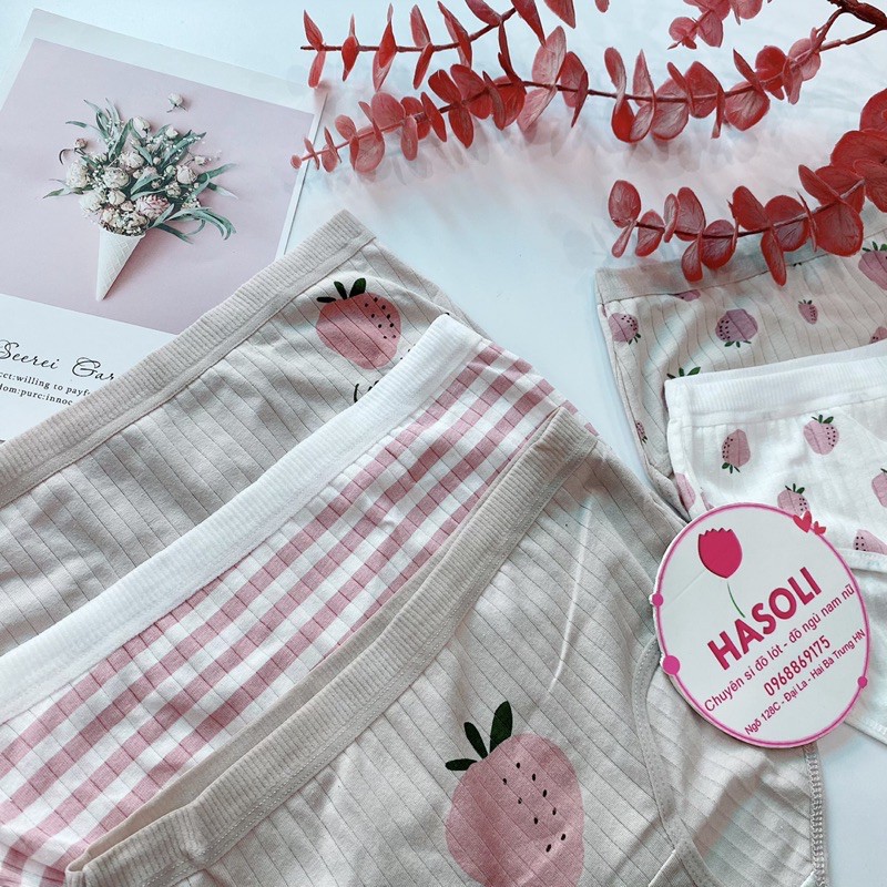 Quần Lót Nữ Cotton Kháng Khuẩn Y Tế Mềm Thoáng Hình Dâu Hồng S65