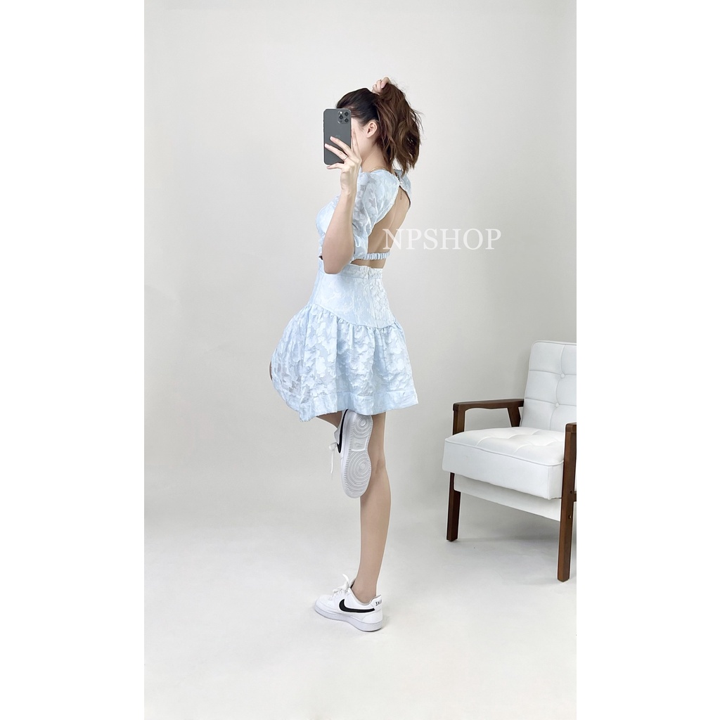 Đầm babydoll nữ tay phồng hở lưng dáng xòe NPDAM025