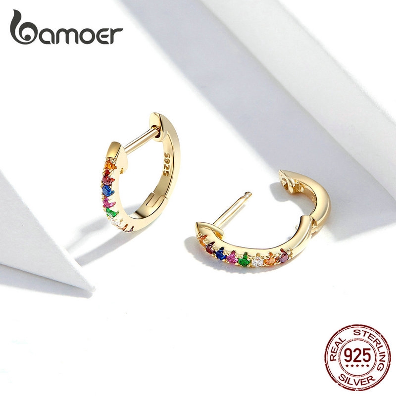 Bamoer Bông Tai bạc 925 Đính Đá Nhiều Màu Sắc Phong Cách Hàn Quốc