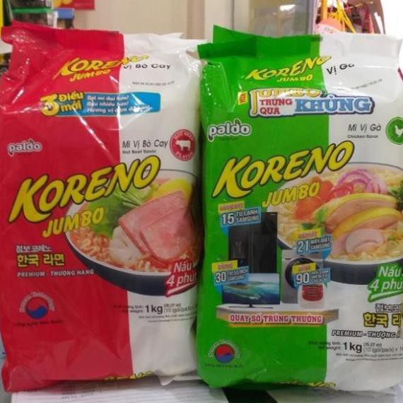 MÌ KORENO JUMBO HÀN QUỐC 1KG GÀ - TÔM - BÒ CAY - KIM CHI