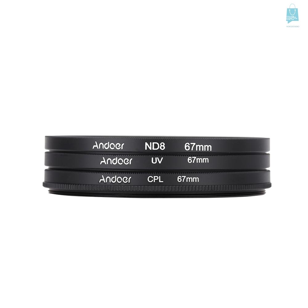 ANDOER Bộ Lọc Kính Filter Nd8 67mm Uv + Cpl + Nd8 Kèm Túi Đựng Cho Pentax Dslr