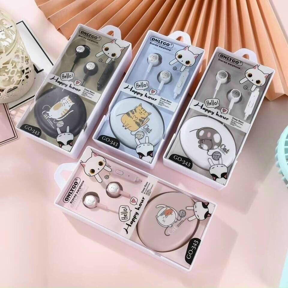 Tai Nghe Nhét Tai và Hộp Đựng Hình Mèo Cute thương hiệu ONLYGO