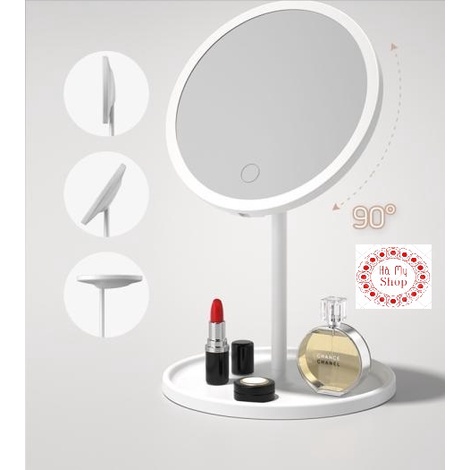 Gương Để Bàn Trang Điểm, Gương Đèn Led Cảm Ứng Mẫu Tròn