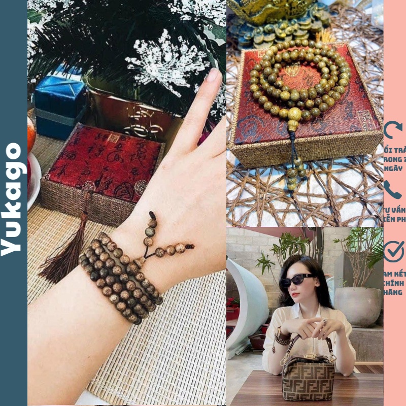 Vòng tay trầm hương chuỗi tràng 108 hạt trầm hộp gấm Yukago SF752