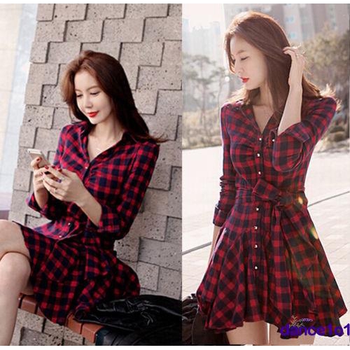 Đầm Nữ Tay Dài Họa Tiết Caro Thời Trang Quyến Rũ