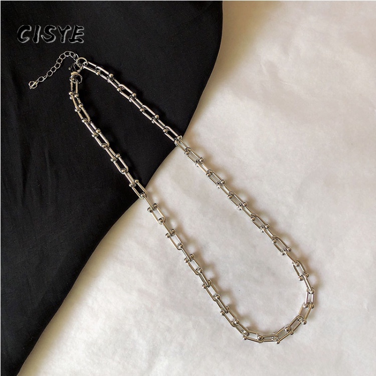 Bộ trang sức dây chuyền bông tai vòng tay hình chữ U phong cách Hip Hop đường phố