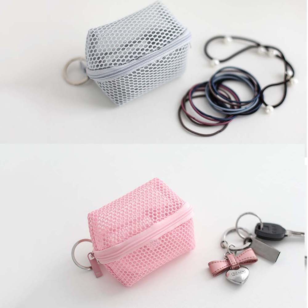 Túi đựng mút trang điểm hình quả trứng mini bằng vải lưới màu trơn thoáng khí VANES1