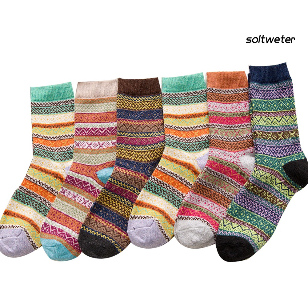 Set 6 Đôi Vớ Len Dày Họa Tiết Sọc Thời Trang Cho Nữ