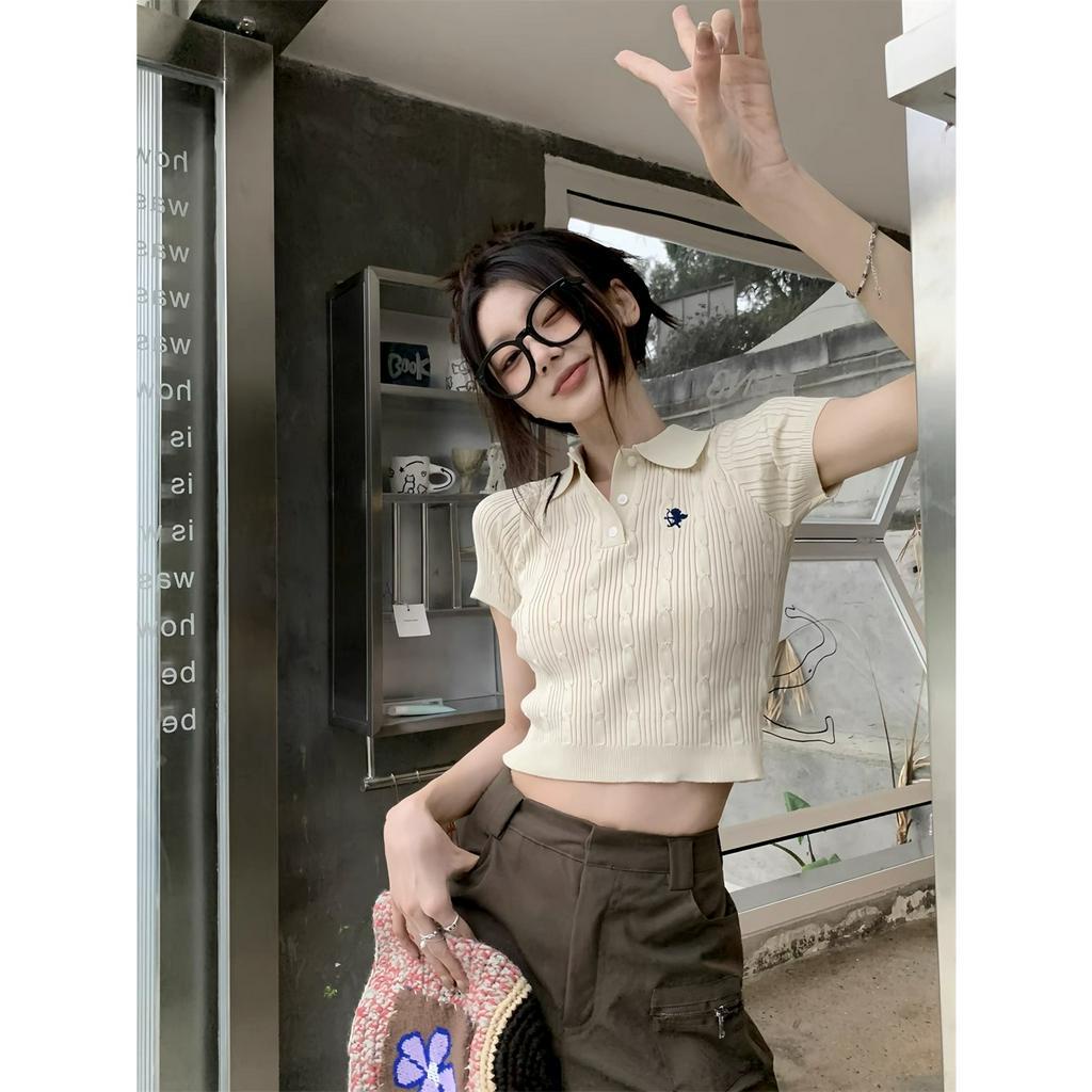 Áo Croptop Dệt Kim Tay Ngắn Màu Trơn Thiết Kế Mới Thời Trang Mùa Hè Dành Cho Nữ