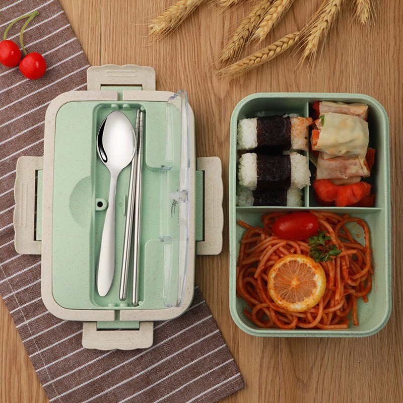Hộp Cơm Văn Phòng Lúa Mạch Có Quai Sách Tặng Kèm Đũa , Thìa Inox, có nắp ngăn cách nhiệt , Tiện Dụng