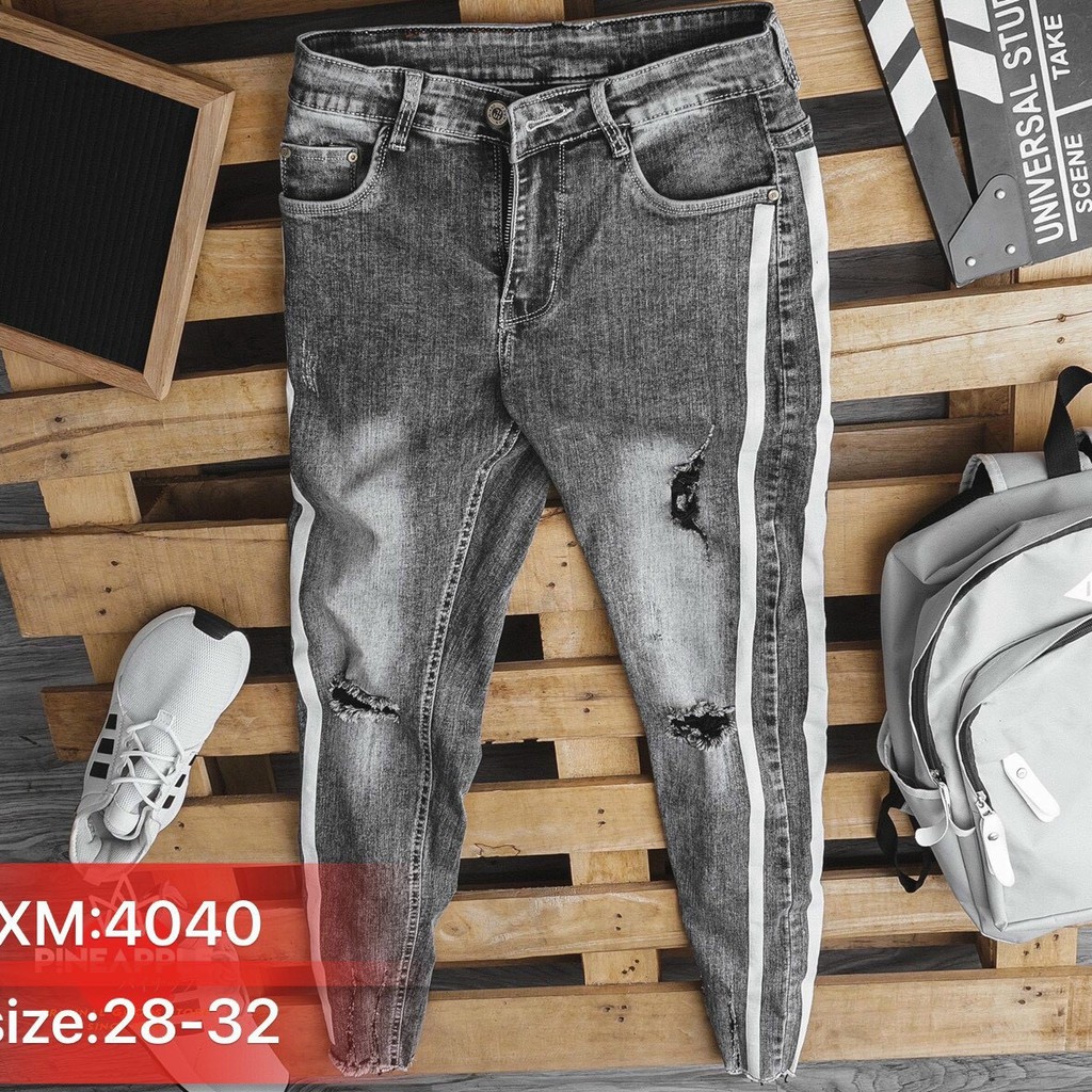 Quần jean nam chất bò đen rách cao cấp khóa lệch vải đẹp co giãn mẫu mới nhất AHFASHION | BigBuy360 - bigbuy360.vn