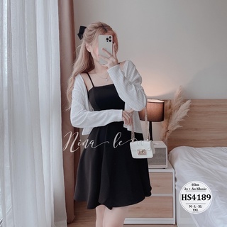 Váy bigsize 2s kèm áo khoác len bigsize hueshyn - Đầm 2 dây bigsize kèm áo khoác HS4189 - Size M L XL XXL