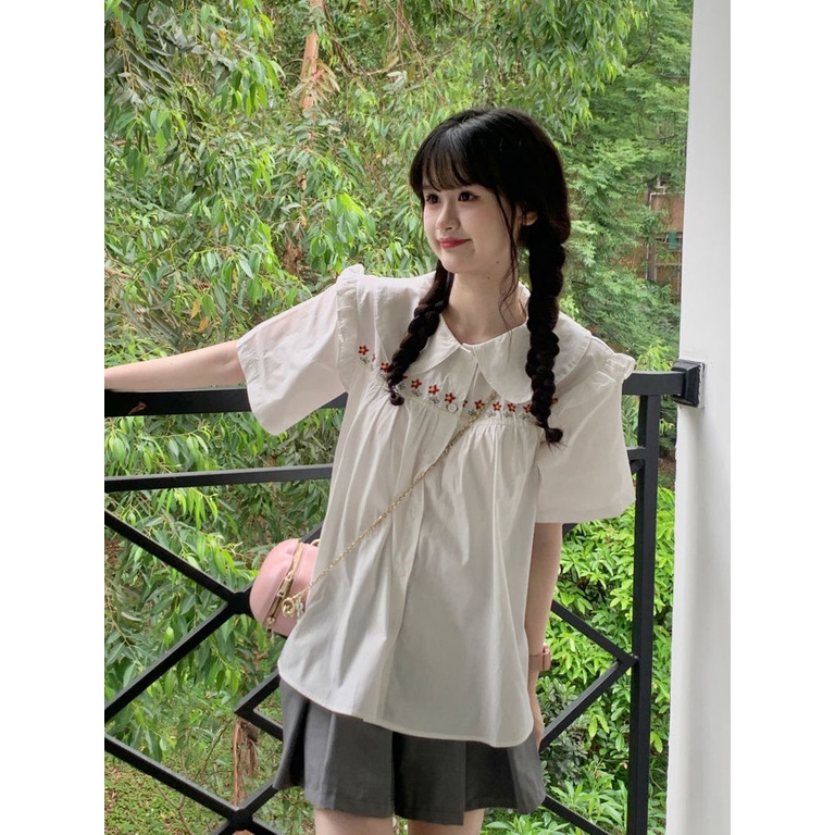 Áo Sơ Mi Tay Ngắn Thêu Họa Tiết Rừng Mới