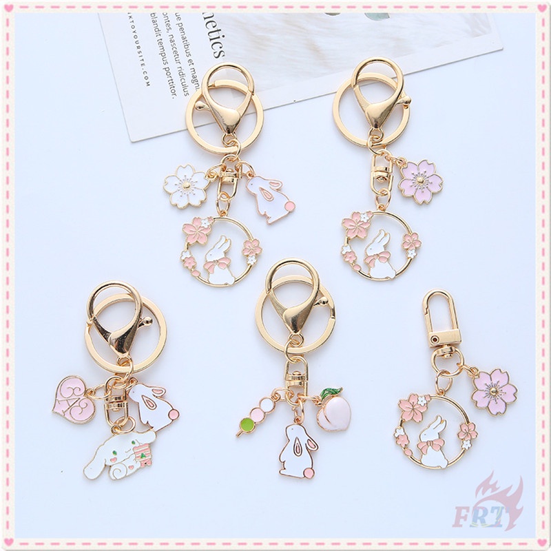 Móc khóa trang trí túi xác hình thỏ hoa đào 5 kiểu tùy chọn dễ thương