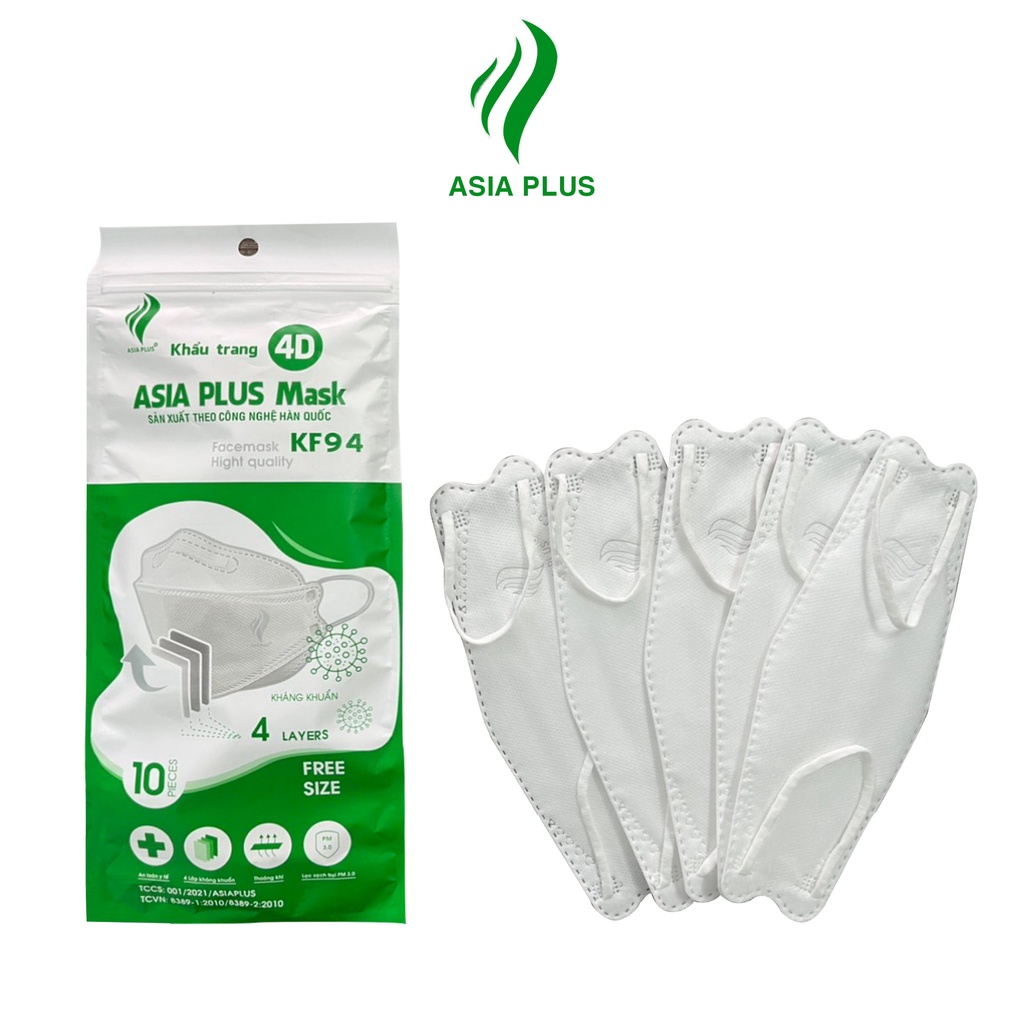 Khẩu trang KF94 ASIA PLUS 4D Một túi (10 cái)