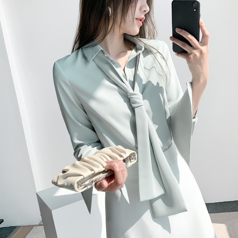 Áo Sơ Mi Dài Tay Thiết Kế Mới Cổ Thắt Nơ Tháo Rời Được Phong Cách Retro Dành Cho Nữ