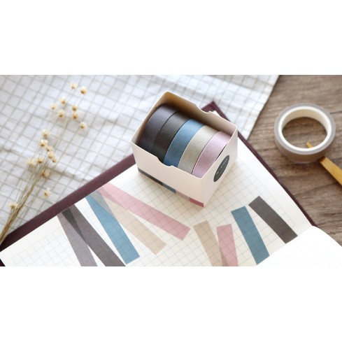 Hộp 5 cuộn Washi Tape - Băng Keo Giấy Dán Trang Trí Sổ