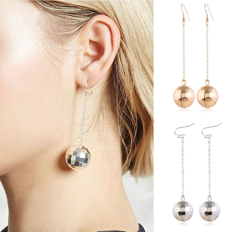 Bông tai hợp kim mạ bạc hình quả cầu disco độc đáo thời trang
