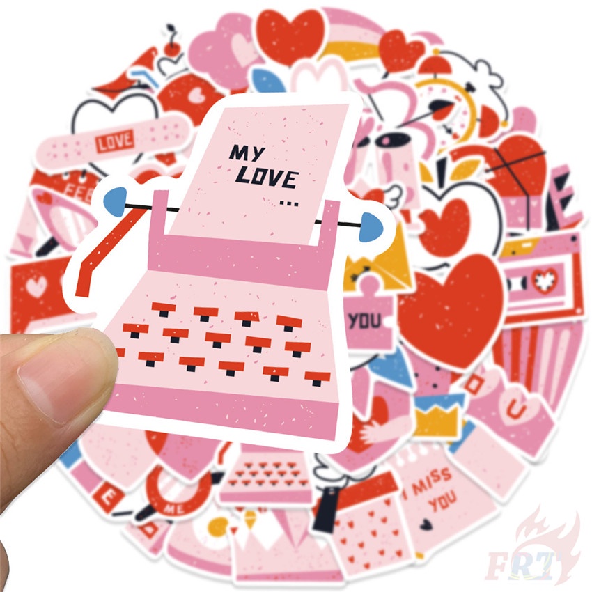 ❉ Nhãn Dán Màu Hồng Love Series 01 ❉ Bộ 50 Sticker Chống Thấm Nước Họa Tiết Doodle Hợp Thời Trang