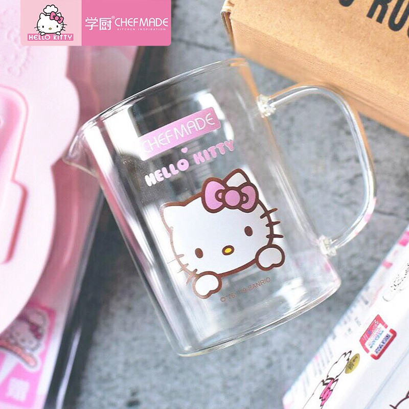 Cốc Đong Thủy Tinh Chịu Nhiệt Cao 350ml Hình Hello Kitty