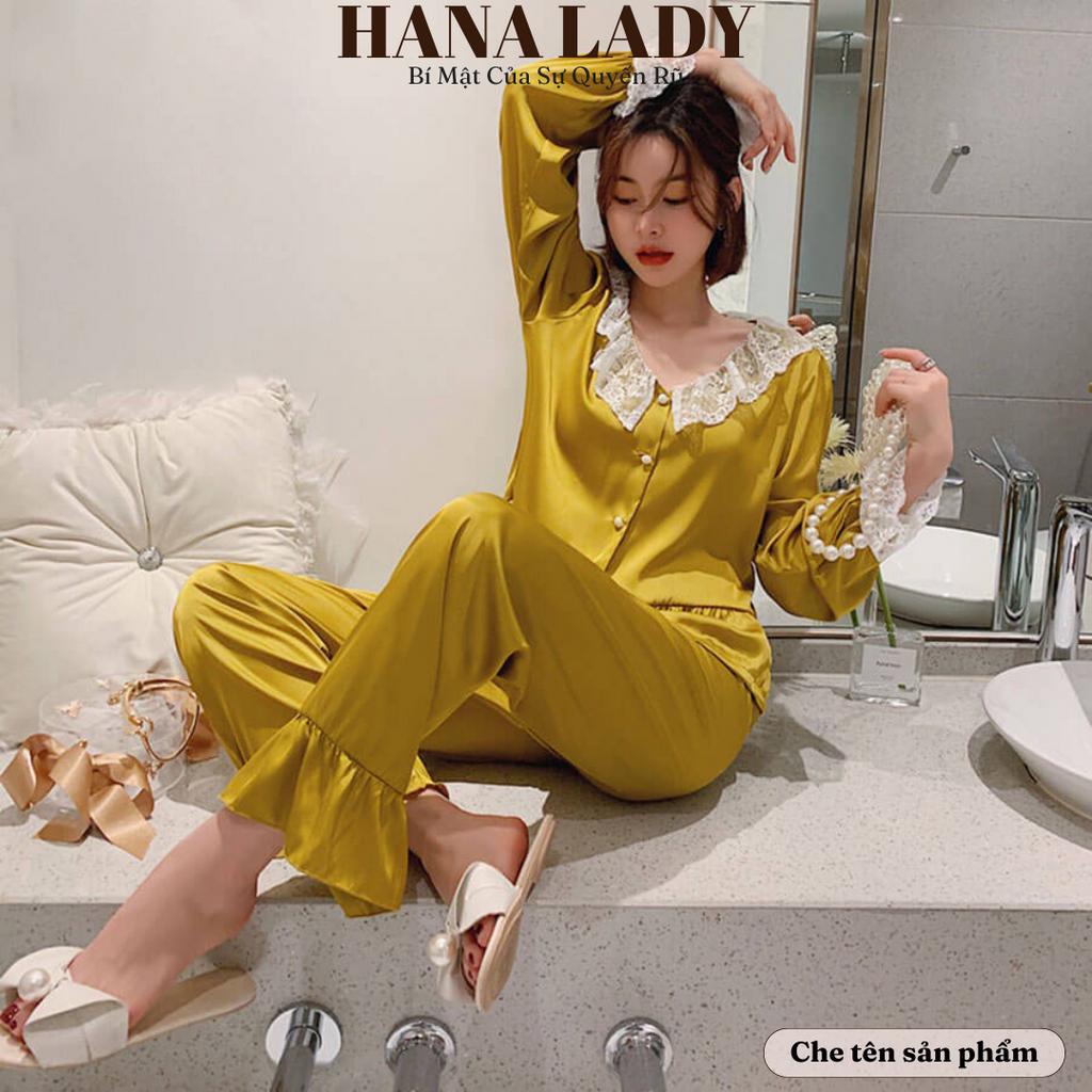 Đồ bộ mặc nhà - Pijama lụa cao cấp tiểu thư phối ren bèo PJ494