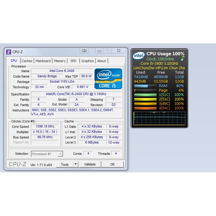 Bộ vi xử lý Intel Core i5 2400 3.1GHz( 4 lõi, 4 luồng), Bus 1066/1333MHz, Cache 3MB