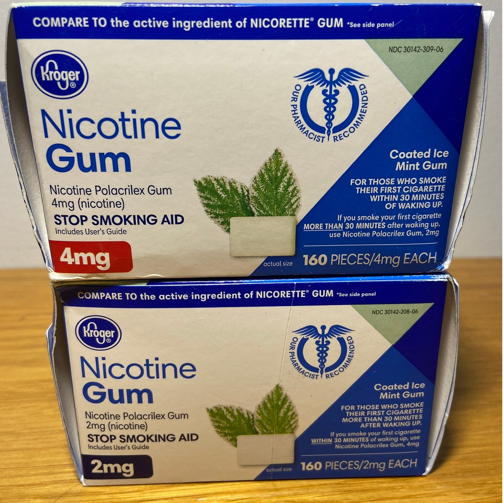 Kẹo cao su Kroger Nicotine Gum 2mg,160 viên, hương bạc hà