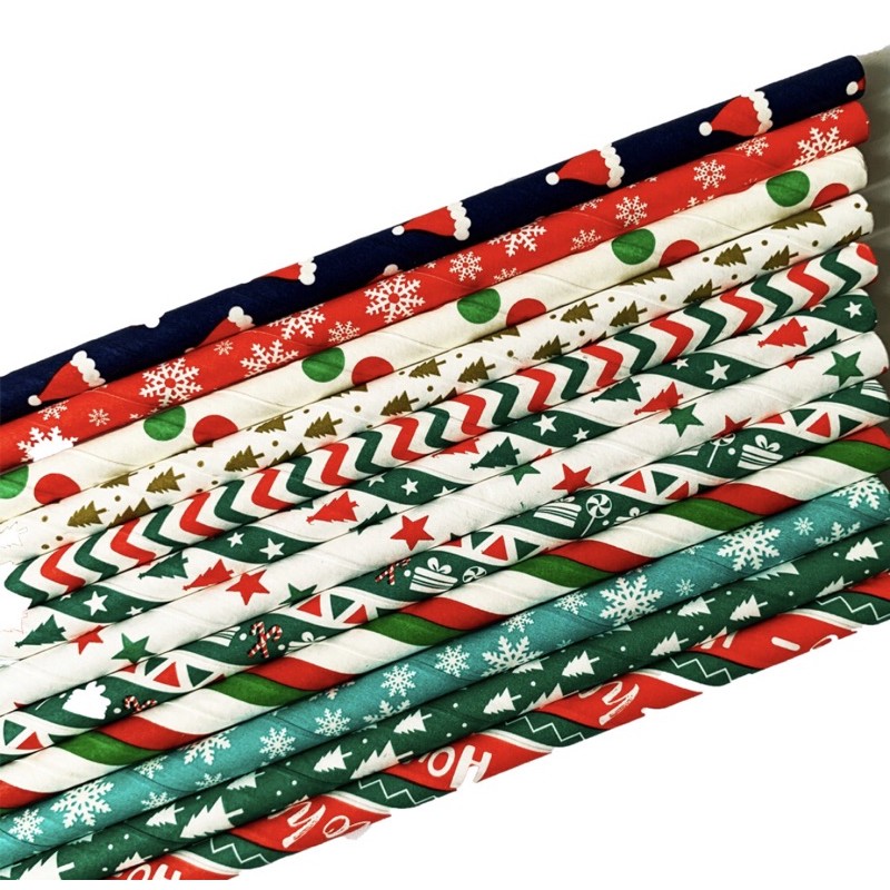 Set ống hút giấy Noel, Giáng Sinh 25 cây, hàng đẹp.