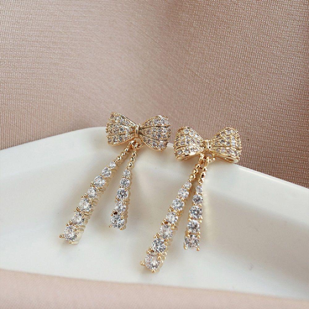 Bông Tai Dáng Dài Đính Nơ Họa Tiết Hình Học Đơn Giản Dễ Thương Cho Nữ|Trang Sức Thời Trang