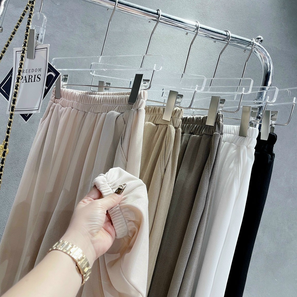 Quần tăm lạnh nữ bo gấu dáng baggy mùa hè CHAT vải tăm lạnh Q818