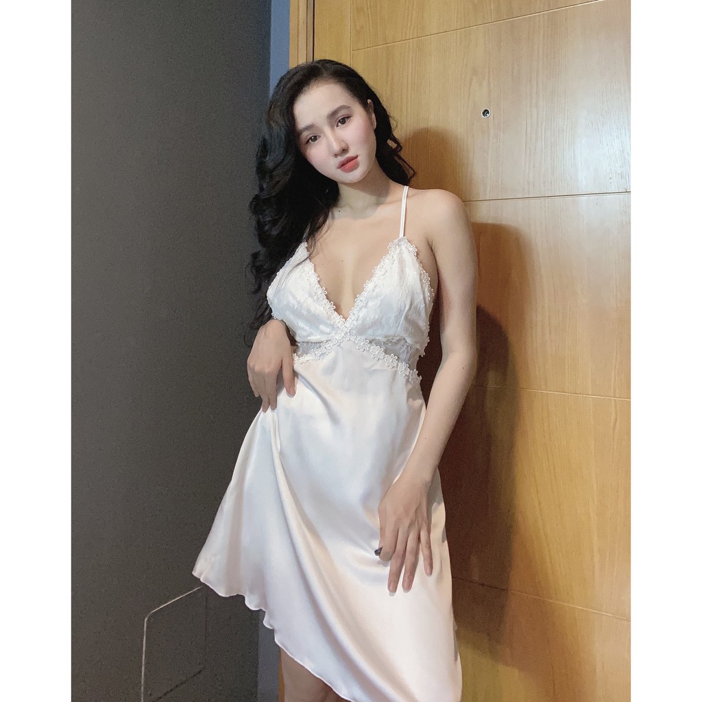 Đầm ngủ nữ sexy hở lưng quyến rũ gợi cảm phối ren mềm mịn thoáng mát AN11 - D'Lavia | BigBuy360 - bigbuy360.vn