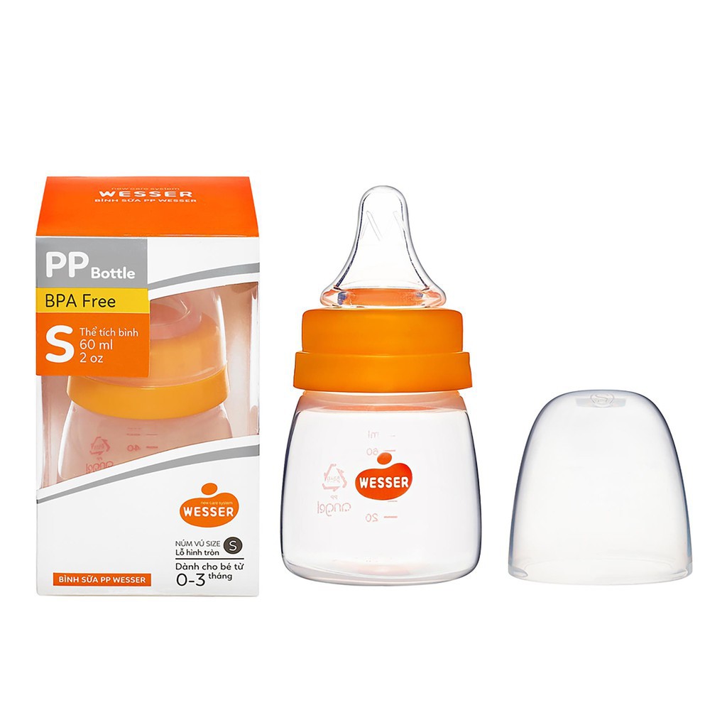 [CHÍNH HÃNG] Bình sữa WESSER cổ hẹp PP kháng khuẩn 60ML/140ML/250ML