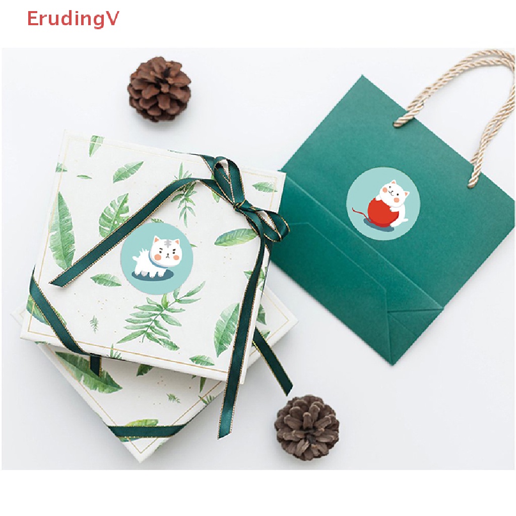 Set 500 Miếng Dán Niêm Phong Bao Bì Hình Tròn In Hình Mèo / Chữ Thank You Dễ Thương Tiện Dụng