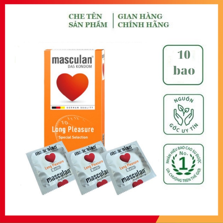 Bao cao su cao cấp Masculan Long Pleasure, bao cao su kéo dài thời gian, hộp 10 bcs